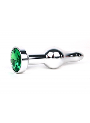 Анальная втулка серебро L 103 мм D 28 мм, цвет кристалла зелёный 